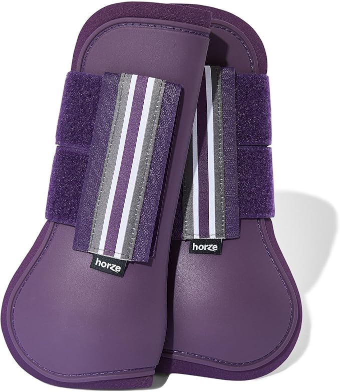 HORZE Adepto Open Front Tendon Boots | Durable Shell with Neoprene Lining - Blackcurrant Purple - Warmblood