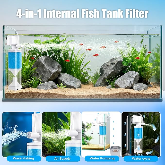 Aquarium Filter, Internal Fish Tank Filters for 10-20 Gallon Aquariums, Adjustable Flow & Wavemaker, Isolate Impurities, Ultra-Quiet Water Circulation
