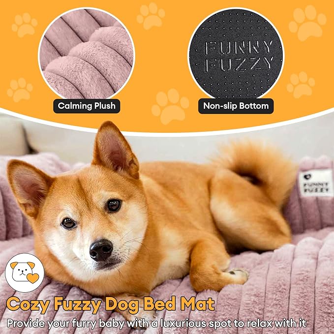 FUNNY FUZZY Pet Couch Cover for Sofa, Calming Dog Bed for Couch, Fluffy Plush Dog Couch Mat for Furniture Protector for Large Medium Small Dogs and Cats, Pink