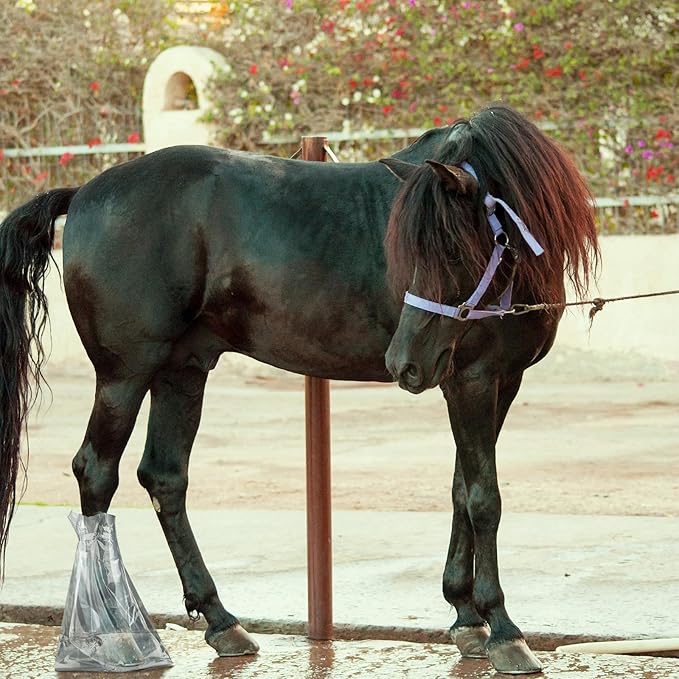 20 Pcs Disposable Soak Boot Hoof with 1 Roll of Adhesive Tape Horses Soaking Boot Bag Equine Soaker Sack for Thrush Bacterial Infection Treating Hooves Care Liquid Treatment Equine Donkey Draft