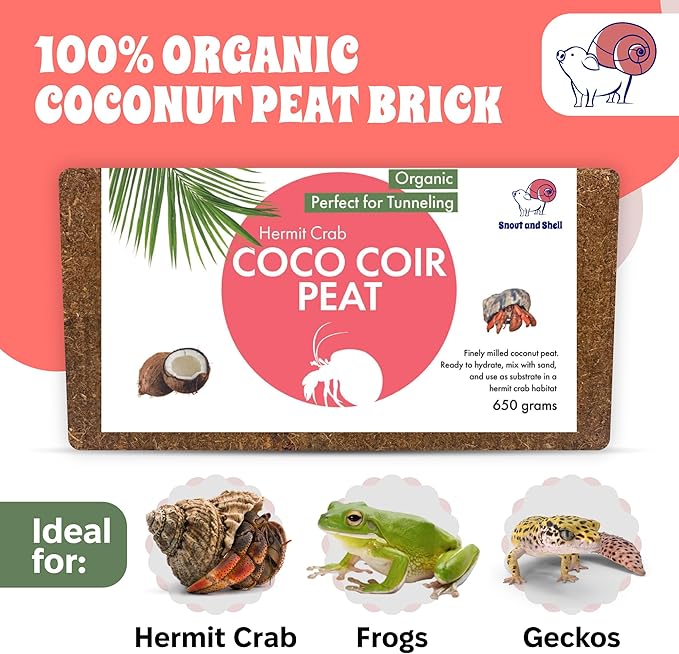 Coco Peat Reptile & Amphibian Bedding 1.4 lbs - Perfect for Frogs, Salamanders, Geckos & Snakes Tunneling - 100% Organic Coconut Husks - 650 Grams, Brown by Snout and Shell