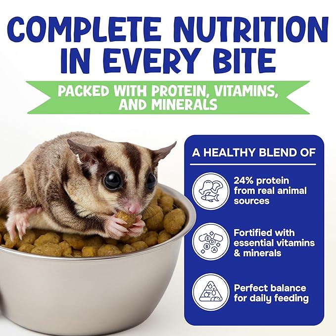 Happy Glider Premium Sugar Glider Food - High Protein, Calcium, Vitamins and Minerals, Complete Nutrition for Small Animals and Exotic Pets, 2 Months Supply - Fruity, 1.5 lbs