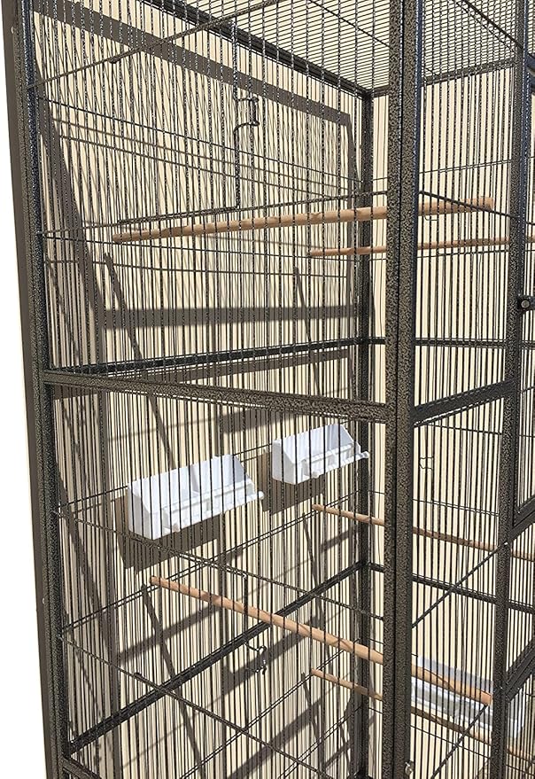 Large Double Durable Stacker Breeding Bird Flight Parrrot Separate Cages Side Nesting Box Doors Double Feeder Cup Easy Clean Pull Out Grate & Tray with Detachable Rolling Stand