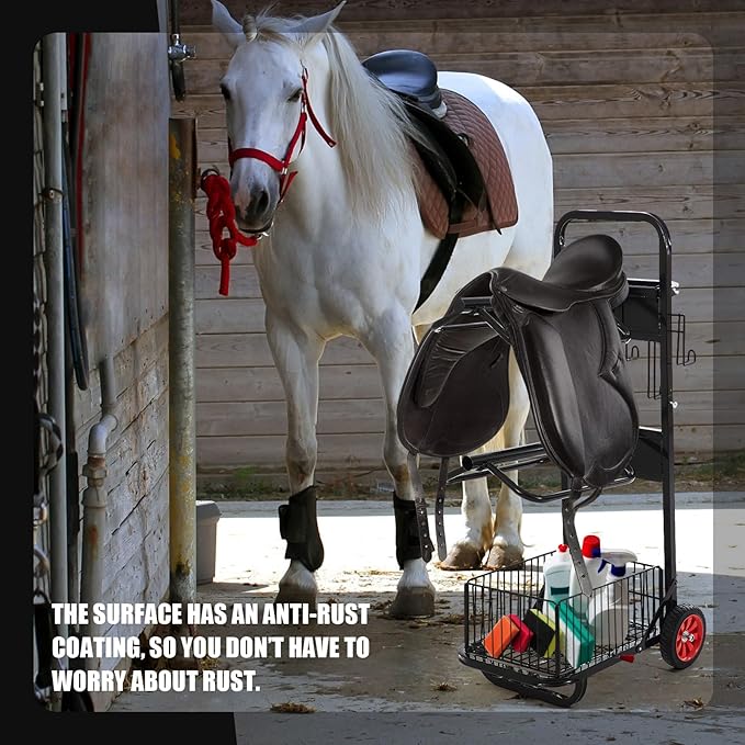 Rolling Saddle Cart with Wheel, Heavy Duty Saddle Rack Dolly Horse Equipment Cart Foldable Horse Tack for Storage Moving Organize Transport Supplies(Removable Rack)