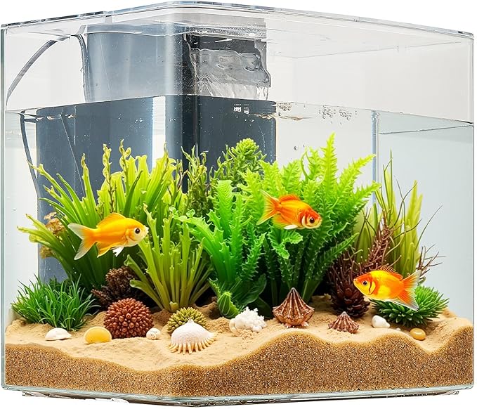 VEVOR Fish Tank Aquarium, 3.5 Gallon Arch Ultra-Clear GPPS Starter Smart Tank Adjustable 3 Color Lighting, Self Cleaning System Fishbowl for Freshwater & Saltwater Fish Home, Office, or Pet Use