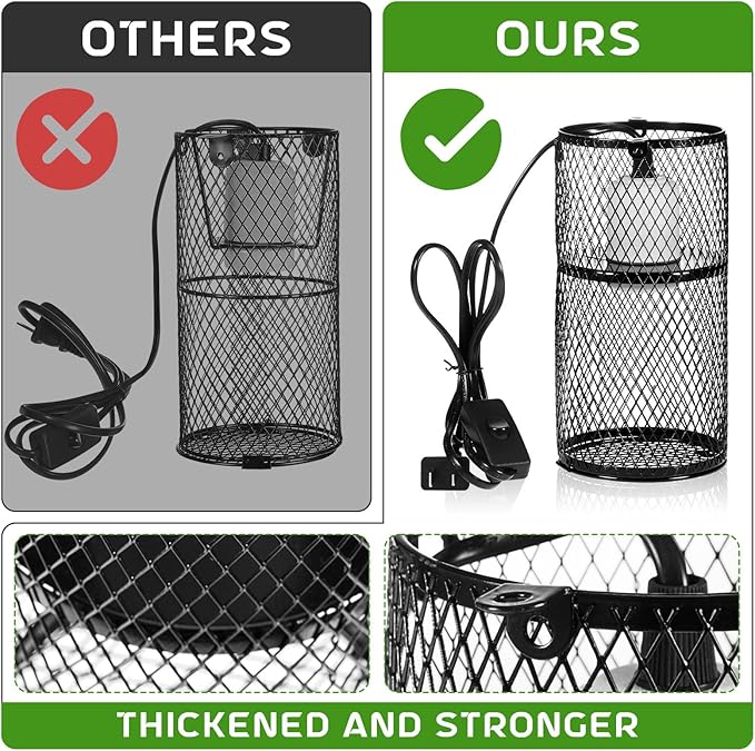 VIHOSE 6 Pcs Reptile Heat Lamp Guard with 150W Ceramic Heat Emitter Basking Anti Scald Heating Lamp Holder Mesh Cage Reptile Protection Lampshades for Lizard Snake Chick, Bulb Not Included
