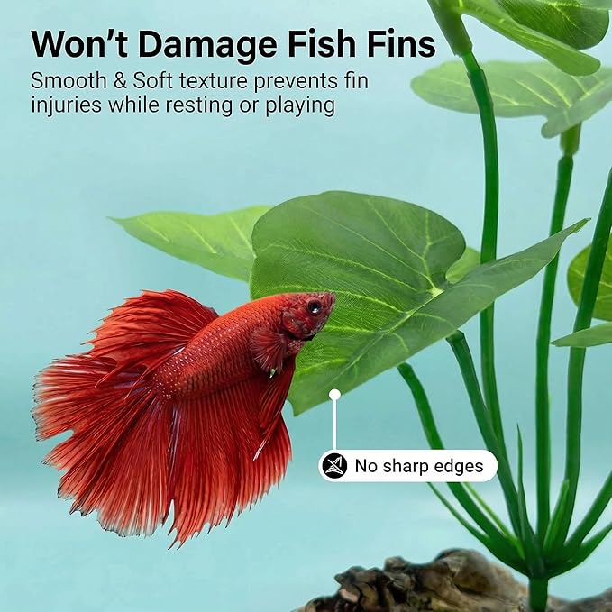 2-Pack Aquarium Decor Fish Tank Decorations 6-inch Betta Fish Tank Plants Leaf Hammock, Artificial Silk Aquarium Plants Betta Tank Accessories, Goldfish, Reptiles Plant Decor Driftwood