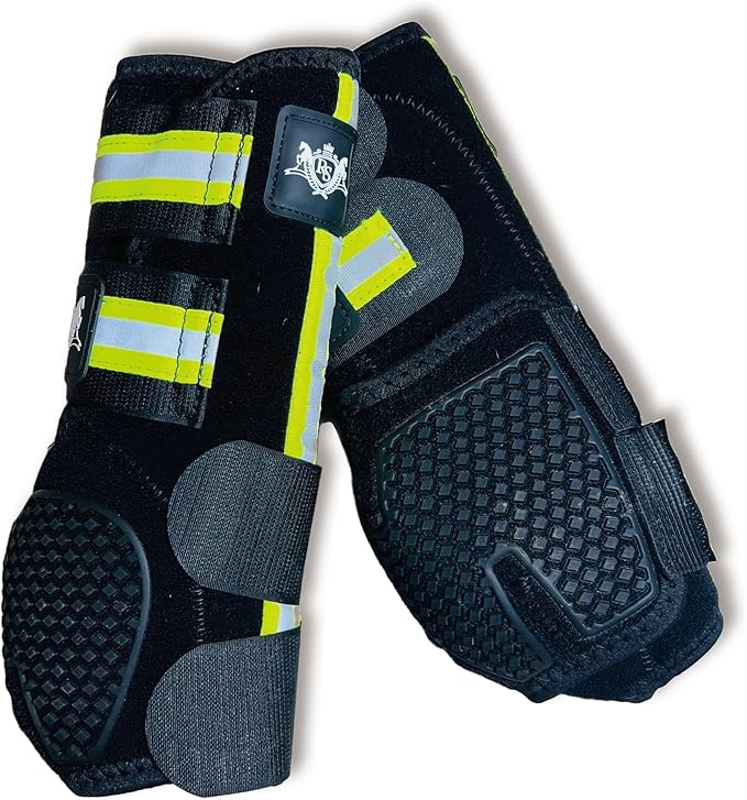 RS Premium Design Gold Line Horse Boots | Comfortable, Protective & Shock Absorber | Sport Boots for Horses Best for Jump Training | Ok Fabric 1682D Provides Ultimate Flexibility (Reflective, Medium)