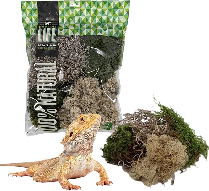 The Habitat Life - Natural Variety Pack - Mix of Reindeer, Mood, Sheet & Spanish Moss - for All Terrariums - Humidity Control - Breathable Bedding - Dye-Free & Safe - Medium - 1 Pack