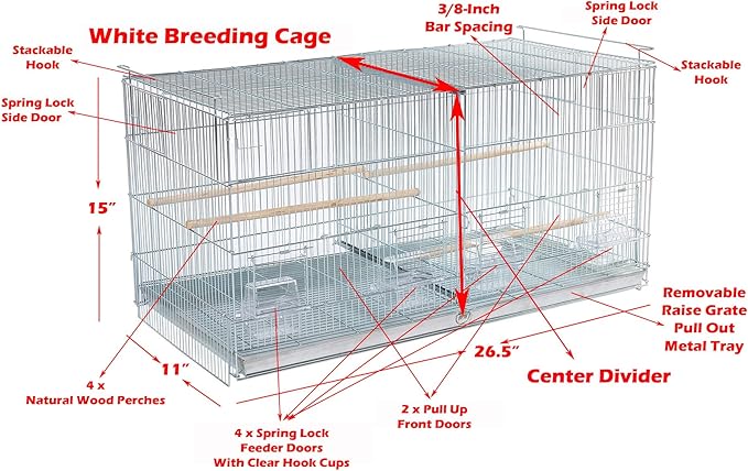 White Stackable Breeder Bird Flight Cage Side Breeding Nest Box Door with Removable Divider (White, 26.5"x11"x15"H Lot-4)