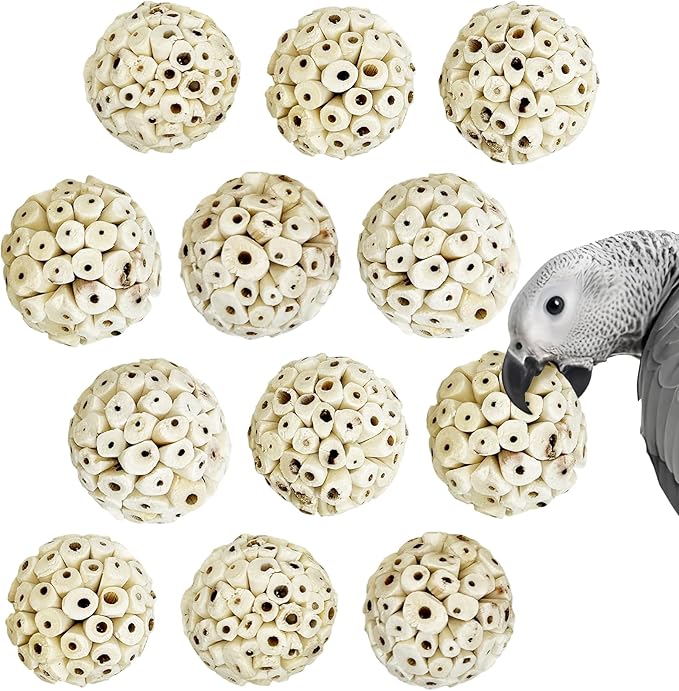 PINVNBY 12 Pack Small Sola Balls Bird Toys Soft & Chewable Bird Chew Ball Natural Sola Plant Lightweight Shred Toy for Parakeet Cockatiel Lovebird Budgie and Similar Sizes Pets
