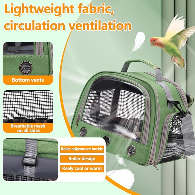 Bird Backpack,with Feeder Cups Tray Perch Portable Breathable Bird Carrier,for Small Birds Parrots Cockatiels (Black)
