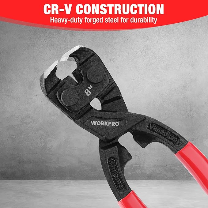 WORKPRO 8 Inch Nail Puller Pliers, High Leverage End Cutting Pliers with Gripping Jaws, Durable CR-V Construction, Ergonomic Handles - for Pulling, Cutting, Gripping Nails or Wires