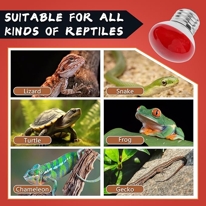 LUCKY HERP Infrared Heat Lamp, 40W Reptile Heat Lamp 2 Pack Red Heat Lamp Bulbs, Infrared Basking Spot Heat Light Bulb, Amphibians Heat Lamp Bulbs for Reptile, Geckos, Snakes, Lizard, Turtle