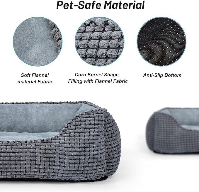 MIXJOY Dog Bed for Large, Medium, Small Dogs - Rectangle, Washable, Orthopedic, Soft Cat Beds - Anti-Slip Bottom, Multiple Sizes (35'', Grey)