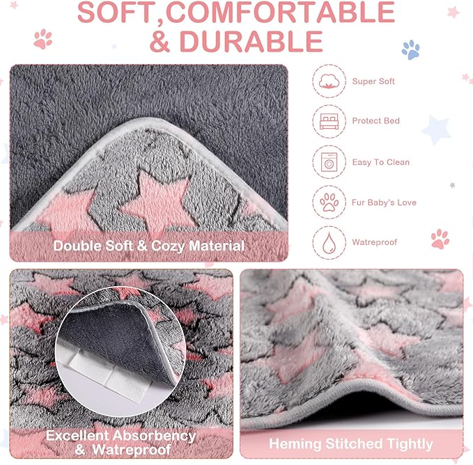 Tudomro 8 Pcs Guinea Pig Blankets Absorbent Washable Animal Fleece Bedding Cage Liners Waterproof Reusable Pet Pee Sleep Mat Pad Cover for Chinchilla Hamster Ferret(Big Star,16 x 24 Inch)