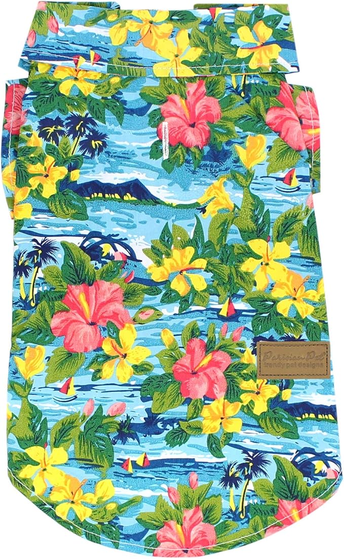 Parisian Pet Hawaiian Dog Shirt - Cotton Summer Clothes - Stylish Beach Outfit - Hook and Loop Closure - Machine Washable for Large Dogs