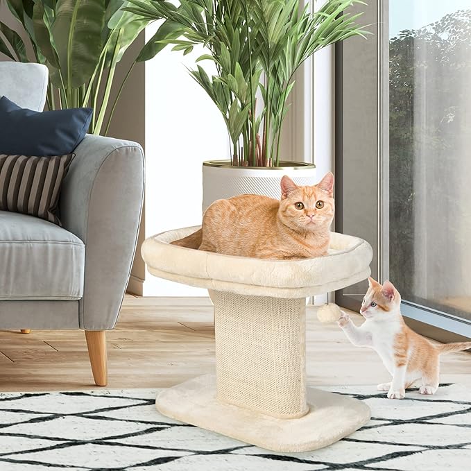 Tangkula Cat Tree for Indoor Cats, 2-Tier Cat Tower with Top Perch & Sisal Scratching Panel & Jingling Fur Ball Toy, Cozy Cat Bed with Scratching Post, Modern Small Kitten Activity Center (Beige)