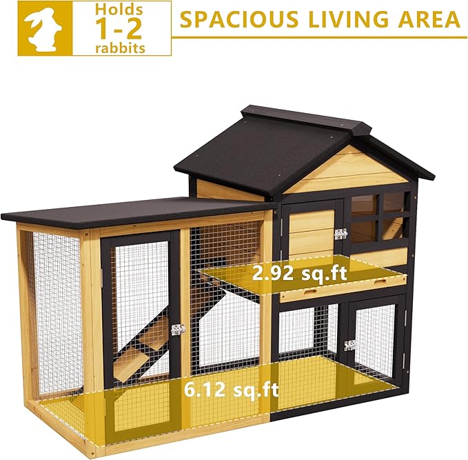 Chicken Run Coop, Wooden Duck Coop Outdoor 2-Tier Hen House All Weather Used Poultry Quail Cage Rabbit Hutch Pet Hideout with Ramp for Small Medium Animals (Natural Wood)