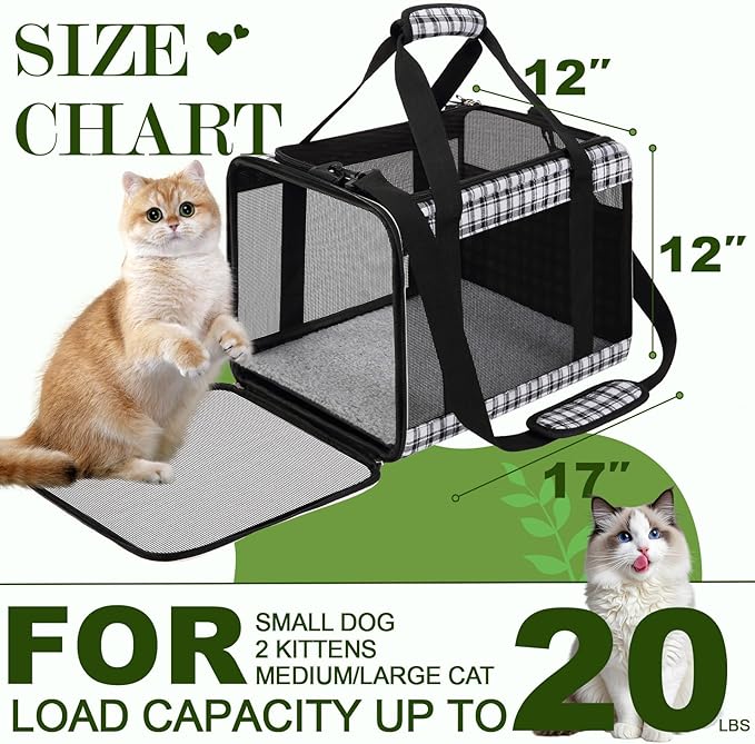 EXPAWLORER Large Cat Carrier Dog Carriers Soft for Small Medium Cats Puppies Up to 20lbs, Airline Approved Pet Carrier Soft-Sided Collapsible Pet Travel Carrier Fit 2 Kitties (Black)