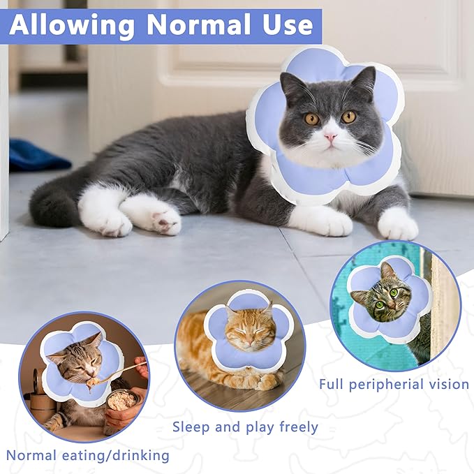Cat Cone Collar Soft, Waterproof Cats Cones to Stop Licking After Surgery, Adjustable Soft Elizabeth Cats Collars for Wound Healing, Flower Shape Cat Recovery Collar (Purple, Medium)