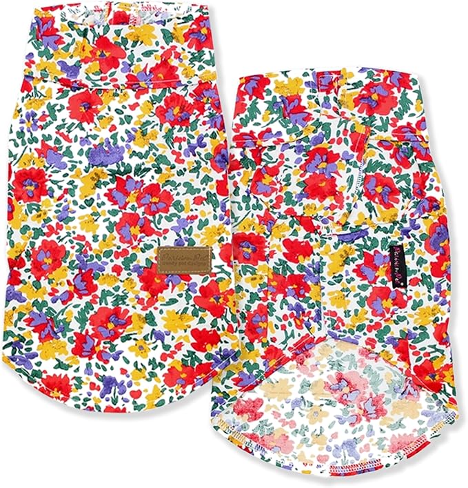 Parisian Pet Dog Shirt - Floral Pattern 100% Cotton Dog Summer Clothes - Stylish Dog Beach Oufit - Hook and Loop Closure Dog Costume - Machine Washable Dog Shirts for Large Dogs - L