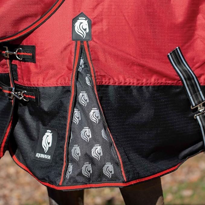 Equinavia Norse Lightweight 100g Fill Horse Rain Blanket | Waterproof Turnout Sheet - Black - 66 in - Equestrian Red - 66 in