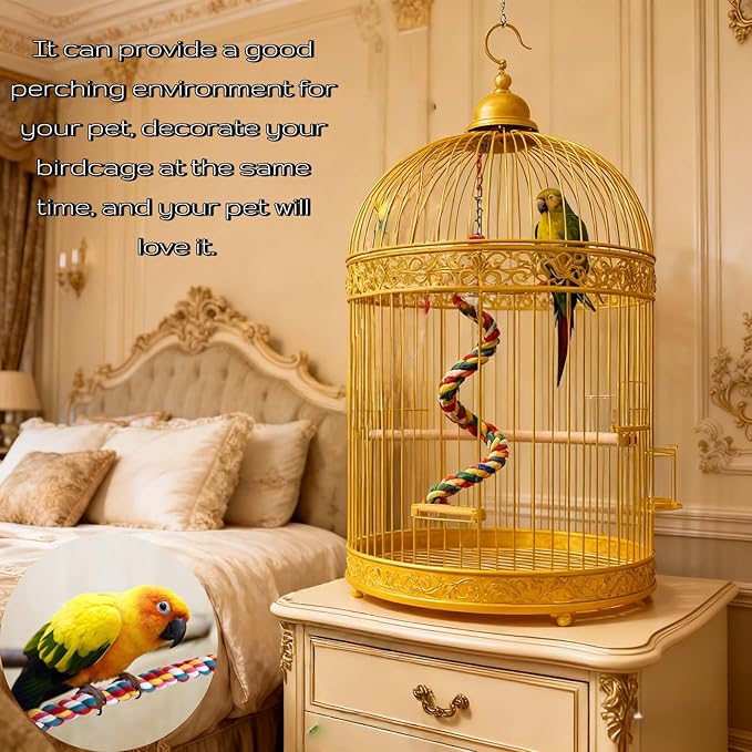 Bird Rope Perches, Parrot Toys, Bungee Rope Perches for Parrots, Cockatiels, Parakeets, Budgie Cages Comfy Birds (Metal Nut) - 33.46 inches