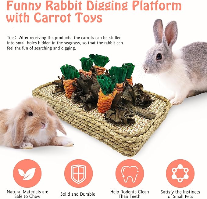 Hamiledyi Pet Fun Bunny Chew Toy Rattan Grass Scratcher Rabbit Enrichment Climbing Play Carrot Digging Toys for Bunnies Rabbits Guinea Pigs Parrots Ferret Hedgehog Squirrel and Other Rodents