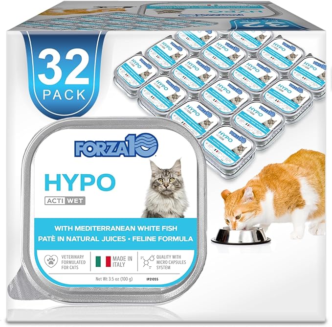 Forza10 Wet Hypoallergenic Cat Food, Fish Flavor Canned Wet Cat Food, for Adult Cats with Allergy and Skin and Coat Conditions, 32 Pack Case of 3.5 Ounce Each