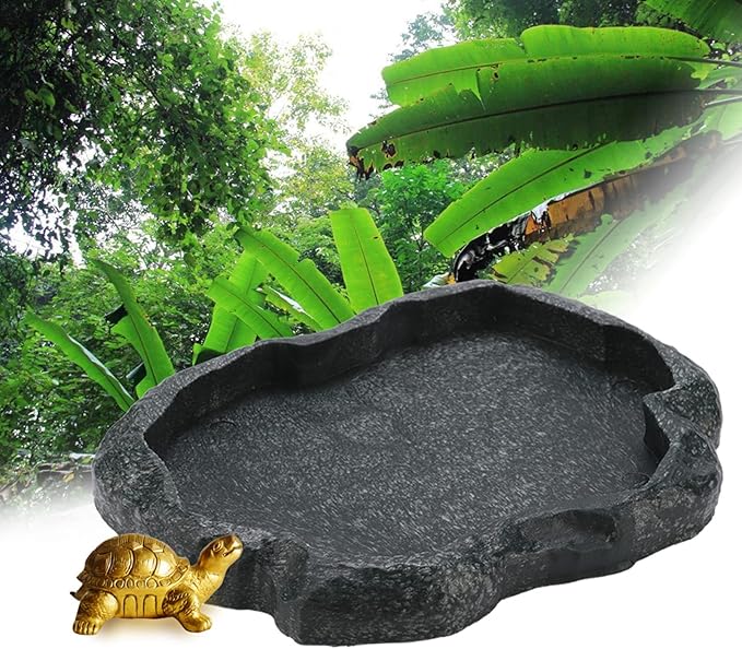Ejoyous Reptile Rock Food Dish Water Bowl, Resin Terrarium Feeder Feeding Bowl for Tortoise Lizard Amphibian Hermit Turtles (M)