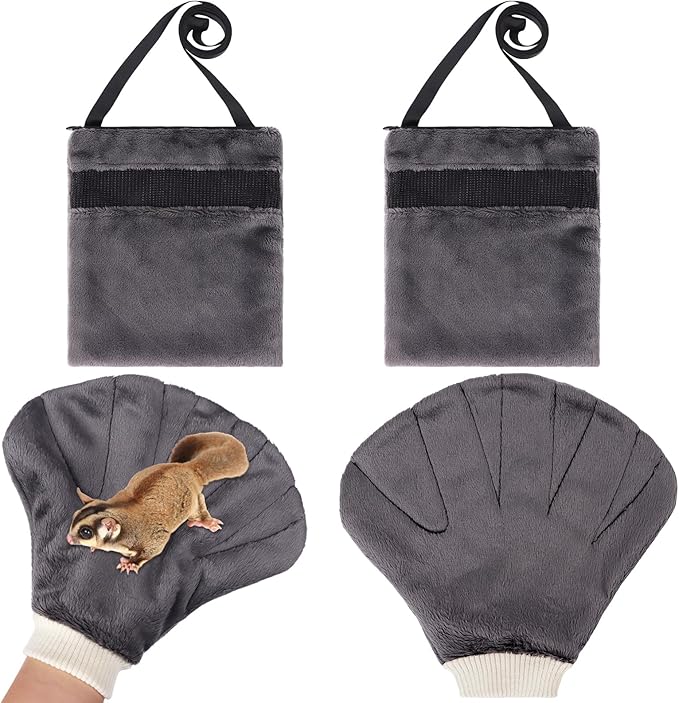 4 Pcs Sugar Glider Bonding Pouch & Mitt Sleeping Bag Small Animal Outdoor Breathable with Shoulder Strap Handling Gloves Bite Proof Calming for Sugar Gliders Hedgehogs Hamsters Pet