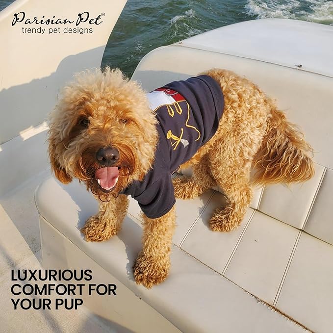Parisian Pet Captain Sparrow Dog Shirt - Embrroided Dog Pirate Costume - 100% Cotton & Polyester Dog Pirate Captain Shirt - Sleeved Dog Clothes - Black Dog Shirts for Medium Dogs - Pet Costumes - M