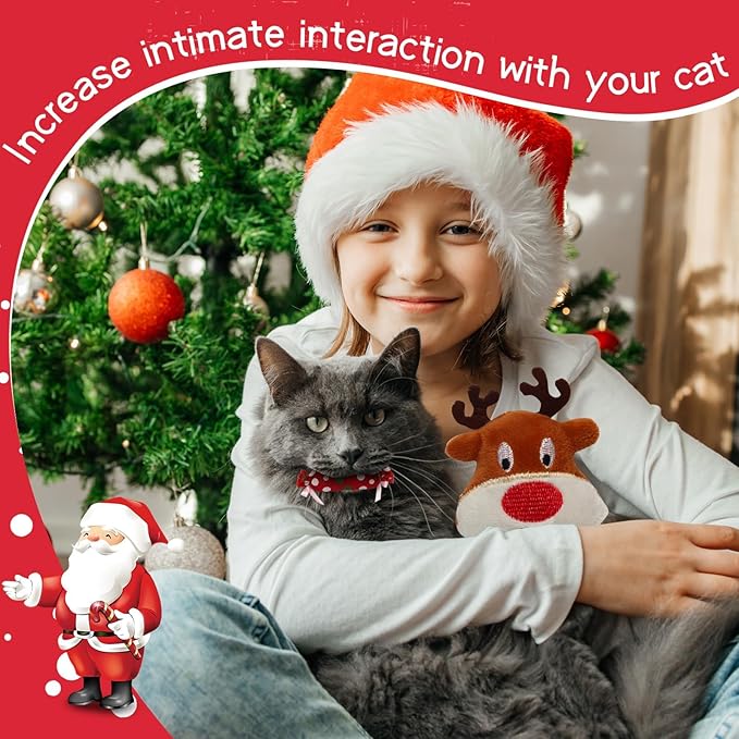 8 Pieces Christmas Cat Toys Catnip Toys Cat Chew Bite Resistant Toys Cat Plush Santa Claus Snowman Tree Toys for Christmas Holiday Cat Lover Gift