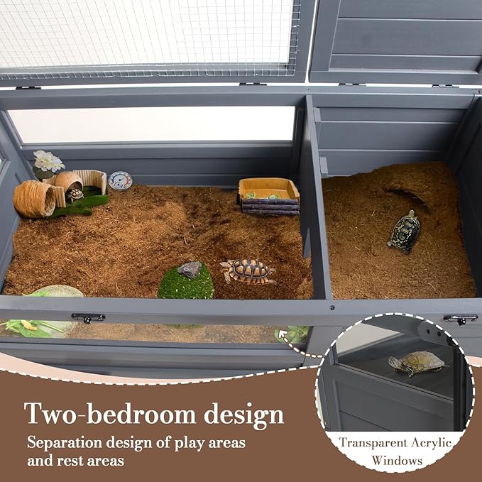 Premium Reptile Habitat Enclosure for Tortoises, Lizards, and Snakes - Adjustable Lighting, 360° Wheels, Easy-Clean Design, and Secure Ventilation- (Dark Gray)