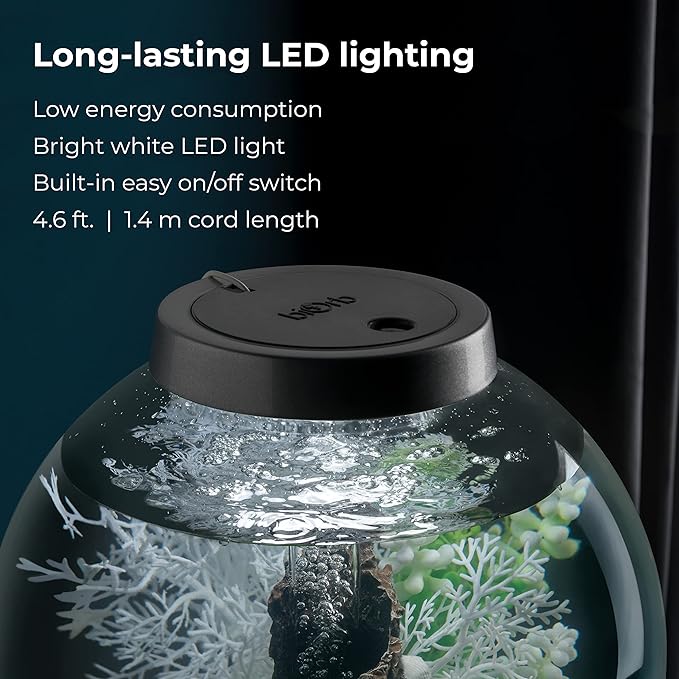 biOrb Classic 15 Acrylic 4-Gallon Aquarium with White LED Lights Modern Compact Tank for Tabletop or Desktop Display, Black-Trimmed Tank