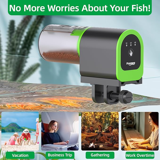 FREESEA Automatic Fish Feeder for Aquarium: Small USB Rechargeable Vacation Auto Fish Food Dispenser with Timer for Small Tank Betta Turtle