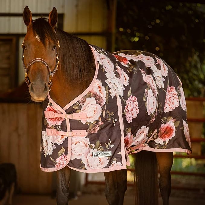 Jeffers Expression 1200 Denier Standard Neck Turnout Blanket, Rose Garden, 69" - Waterproof, Breathable Horse Blanket with 0g Polyfill, No insulation - Ideal Protection for Wind and Rain, Light Weight