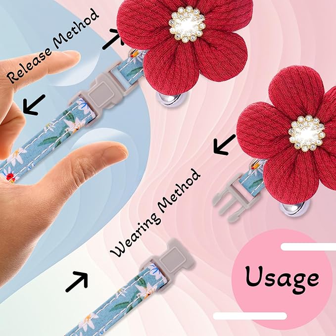Large Dog Collar with Flower, Dog Collars for Large Dogs Collar for Girl Cute Dog Collar with Bell, Adjustable Length