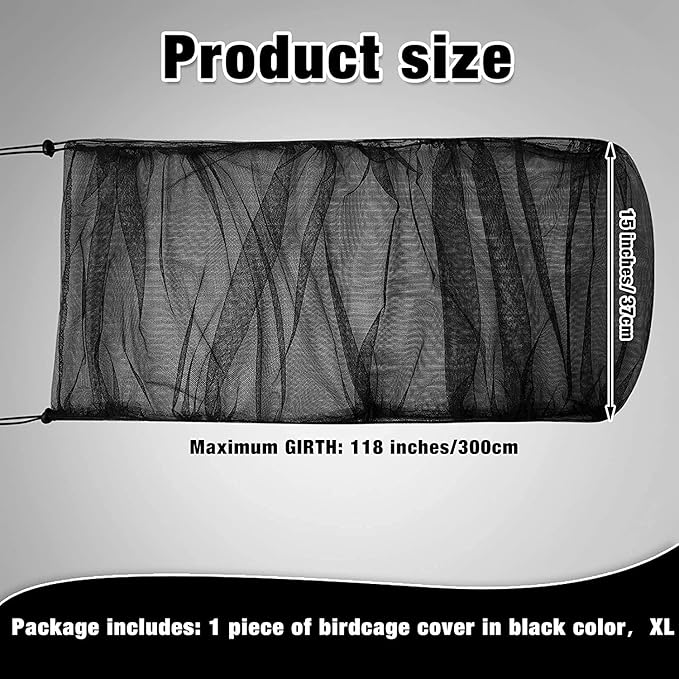 Shappy 2 Pieces Adjustable Bird Cage Seed Catcher Birdcage Cover Nylon Mesh Netting Soft Skirt Guard for Parrot Parakeet Macaw Round Square Cage(118 x 14.6 Inch,Black)