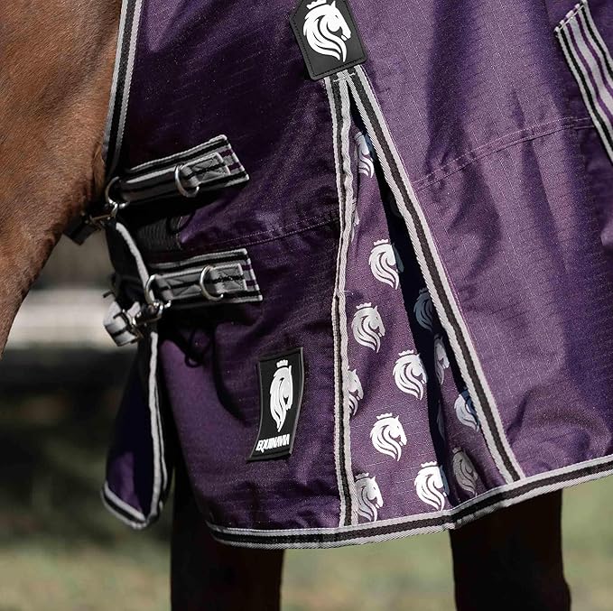 Equinavia Norse Lightweight 100g Fill Horse Rain Blanket | Waterproof Turnout Sheet - Black - 66 in - Grape Purple - 69 in