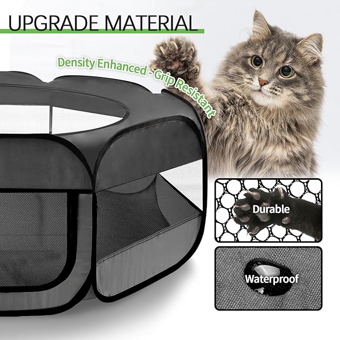 UWE Extra Large Small Animal Playpen, XL Portable Pet Playpen for Rabbit, Kitten, Guinea Pig, Hamster, Puppy – Waterproof Foldable Mesh Tent with Zipper Cover, Indoor Outdoor Use, Dark Grey