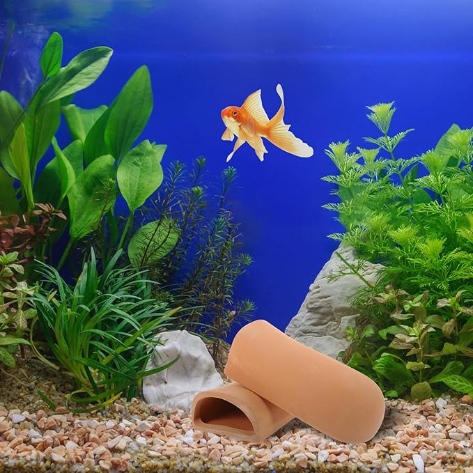 Amosfun Aquarium Tank Decoration Pottery Fish Hiding Shelter Breeding Cave for Shrimp Goldfish 2 x 4.7 x 1.6 Inch, 2 Pack