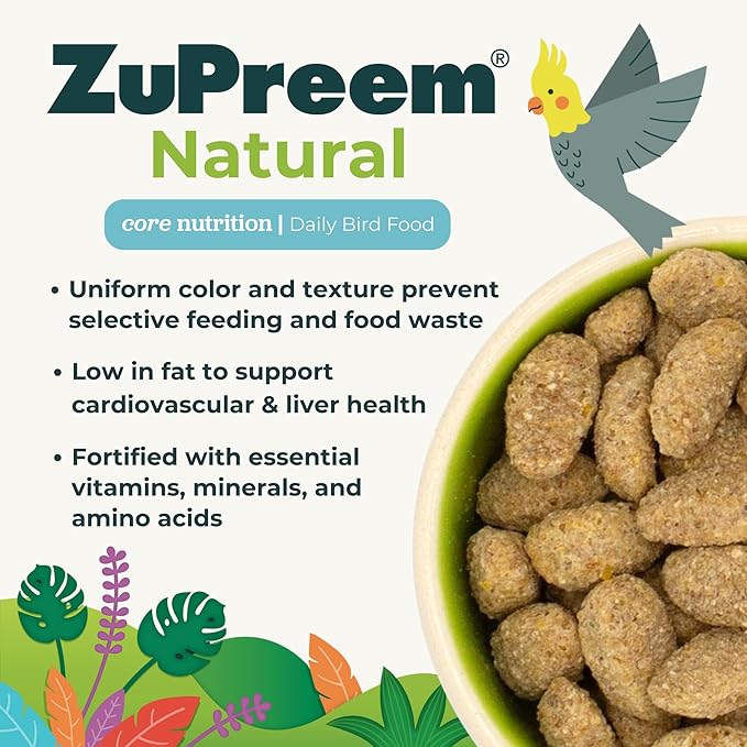 ZuPreem Natural Bird Food Pellets for Parrots & Conures, 3 lb (Pack of 2) - Daily Nutrition, Made in USA for Caiques, African Greys, Senegals, Amazons, Eclectus