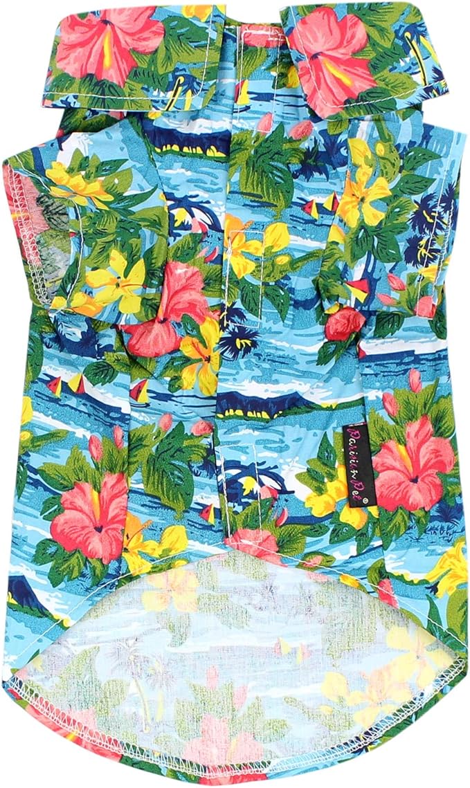 Parisian Pet Hawaiian Dog Shirt - Cotton Summer Clothes - Stylish Beach Outfit - Hook and Loop Closure - Machine Washable - XL