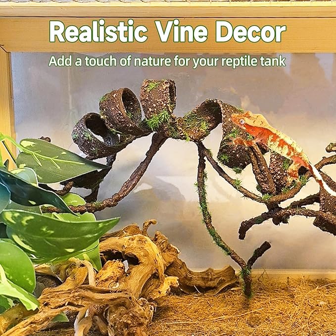 BNOSDM Reptile Jungle Vines with Leaves,Flexible Reptile Climbing Vines Branch,Chameleon Bendable Plants Tank Accessories,Pet Habitat Decor for Bearded Dragon,Snakes,Geckos,Lizards