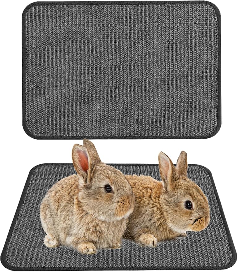 Rabbit Scratching Pad 2 Pack Natural Sisal Bunny Scratcher Mat Bunny Scratch Foot Pad Small Animal Grinding Claw Pad Rug for Guinea Pigs Chinchillas (Gray)
