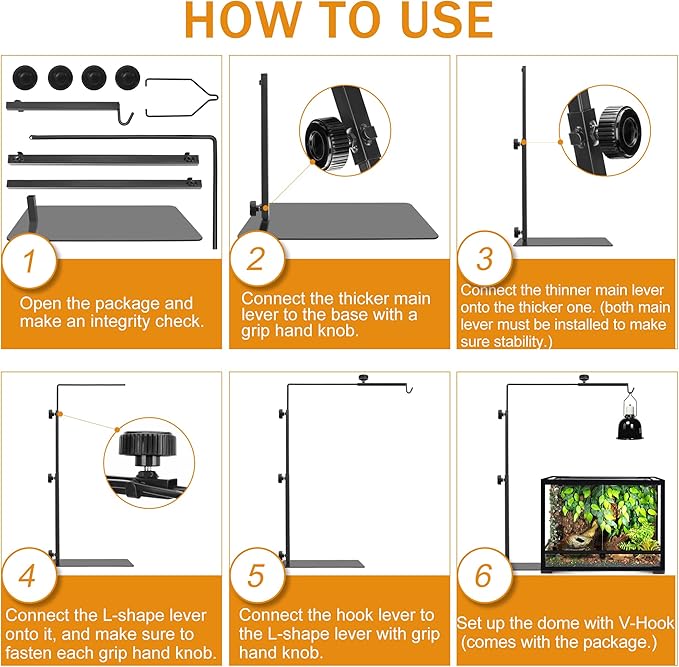 Reptile Domes Stand, Adjustable 17-37 Inch Heat Lamp Stand Fixture for Terrarium, Metal Basking Lamp Holder, Suitable for All Reptile Domes Lamp,XL Size