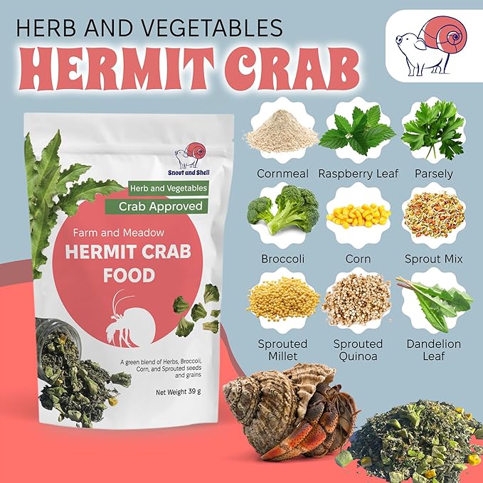 Farm & Meadow Hermit Crab Food – Corn, Broccoli & Leafy Greens with Sprouted Grains – 39g – Snout and Shell