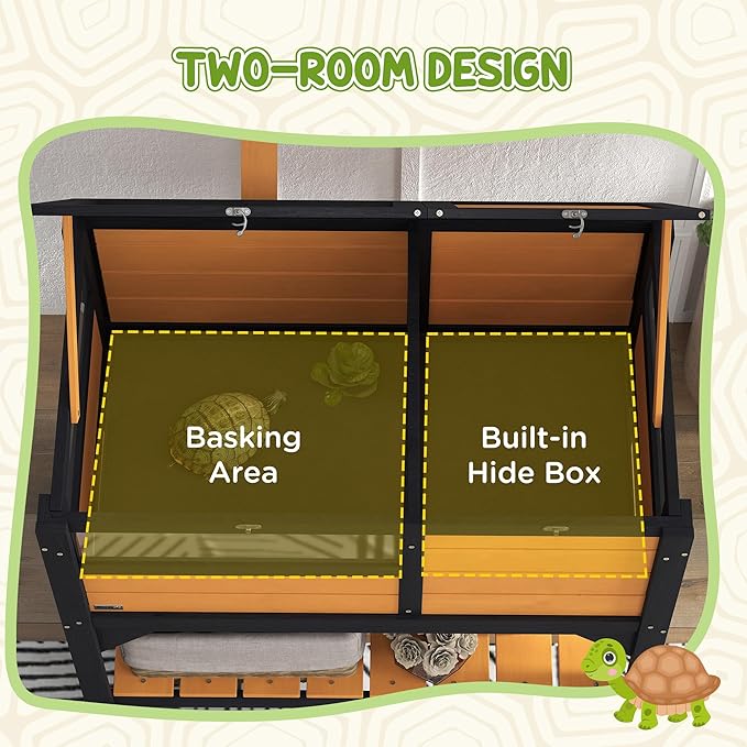 PawHut Tortoise Habitat with Shelf Storage, Tortoise Enclosure with Weather Protection, Reptile Enclosure with Tray, Light Support Frame, Yellow